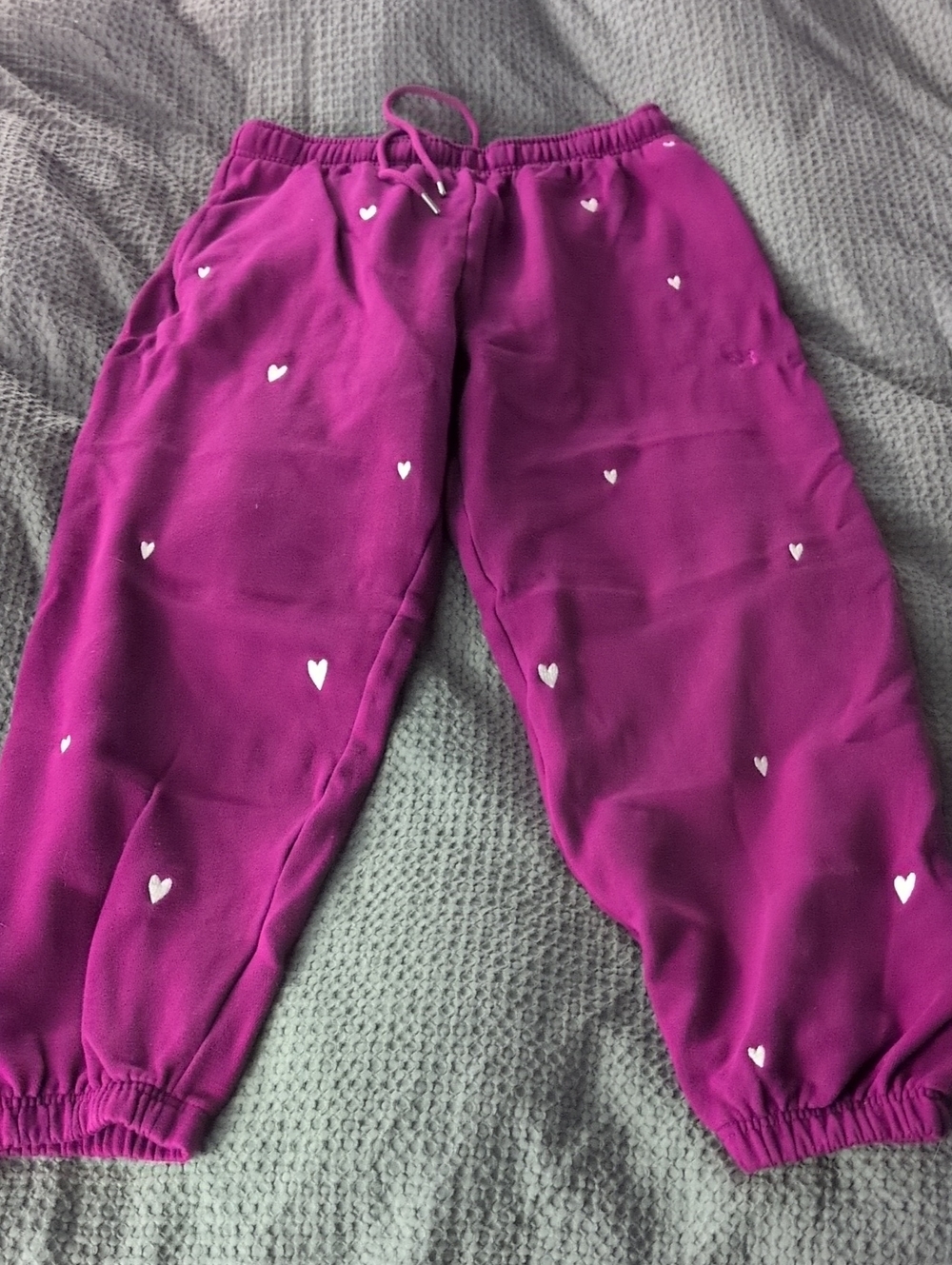 NWOT PINK Victoria's Secret Magenta Jogger Sweatpants White Heart Print Medium